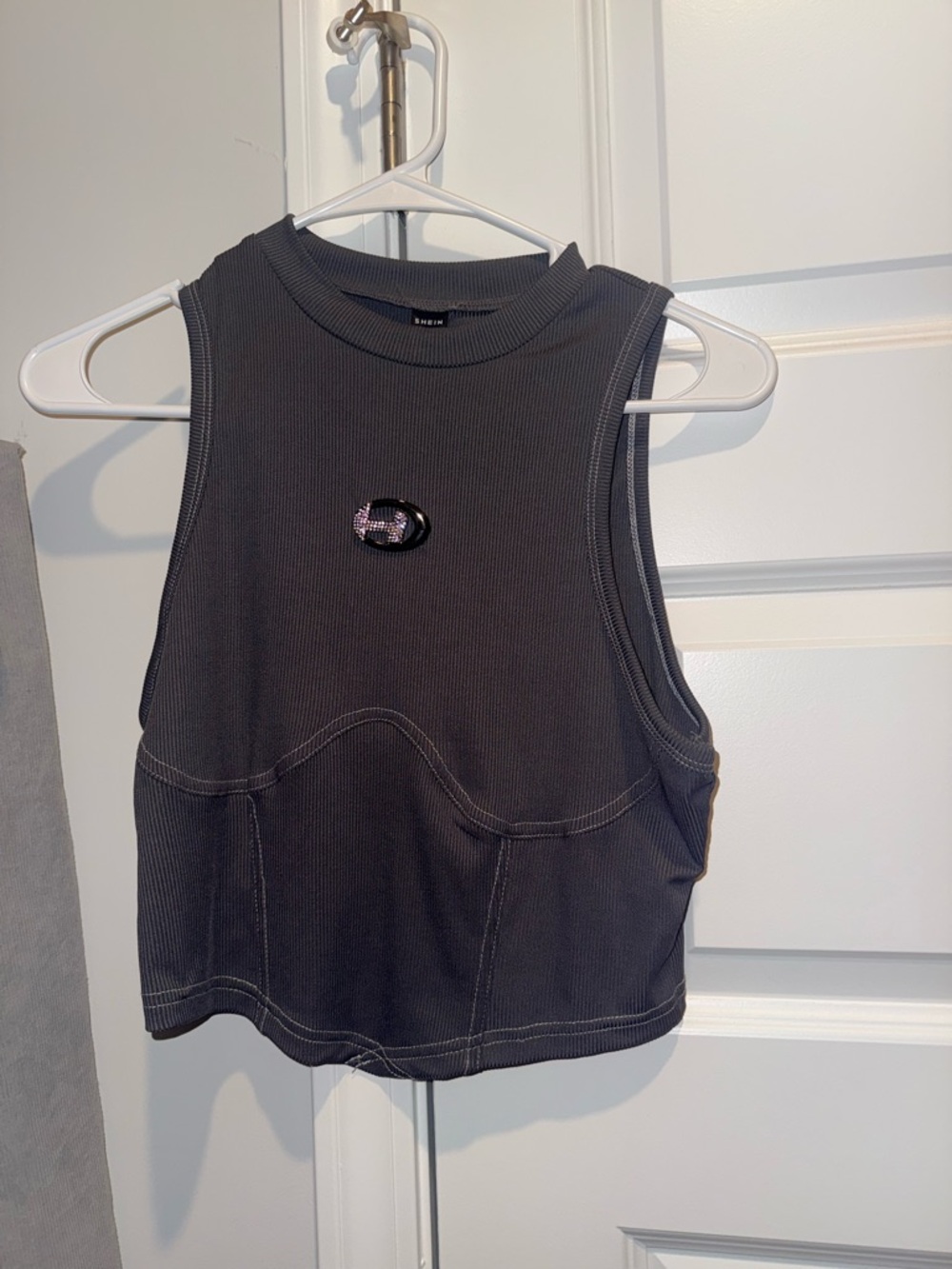 SHEIN Black Ribbed Mock-Neck Crop Tank